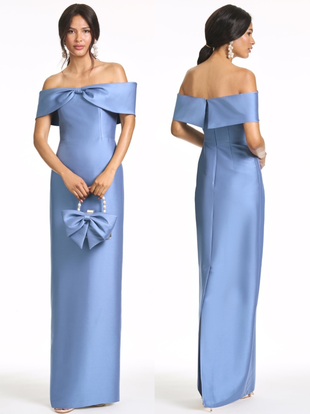 NEW SACHIN BABI Twilight Blue MICHELLE Off the Shoulder BOW Mikado GOWN 8 - Picture 2 of 13